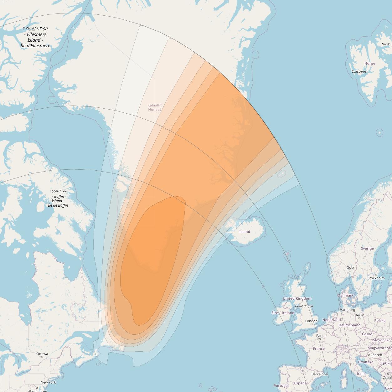 SES 17 at 67° W downlink Ka-band SA58 Spot beam coverage map