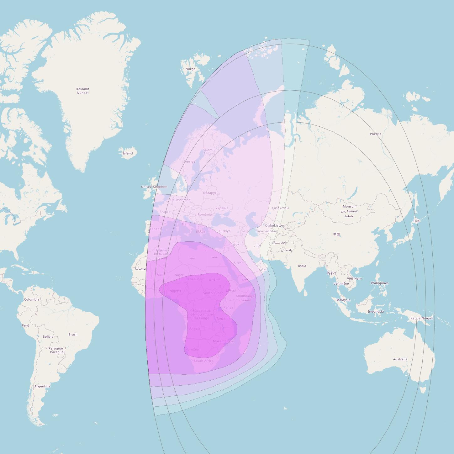 Intelsat 22 at 72° E downlink C-band West Hemi beam coverage map