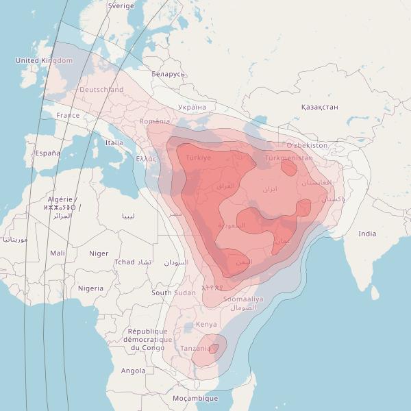 Intelsat 22 at 72° E downlink Ku-band Middle East & Africa beam coverage map