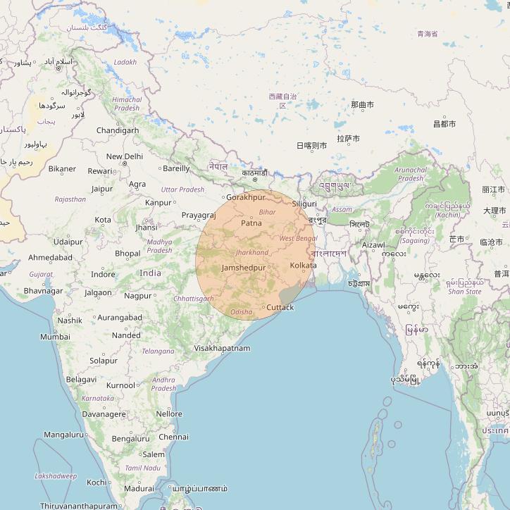 GSAT 11 at 74° E downlink Ka-band Ranchi Gateway beam coverage map