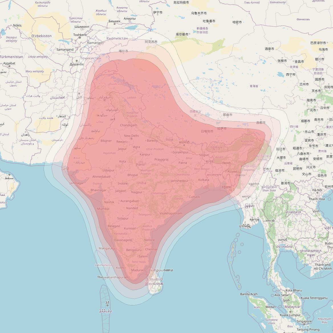 GSAT 14 at 74° E downlink Ku-band India Beam coverage map