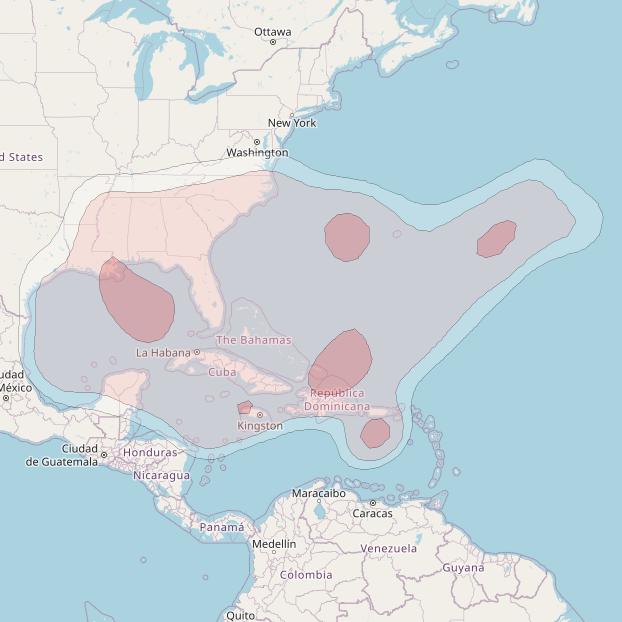 Horizons 2 at 74° W downlink Ku-band North America (Caribbean) beam coverage map