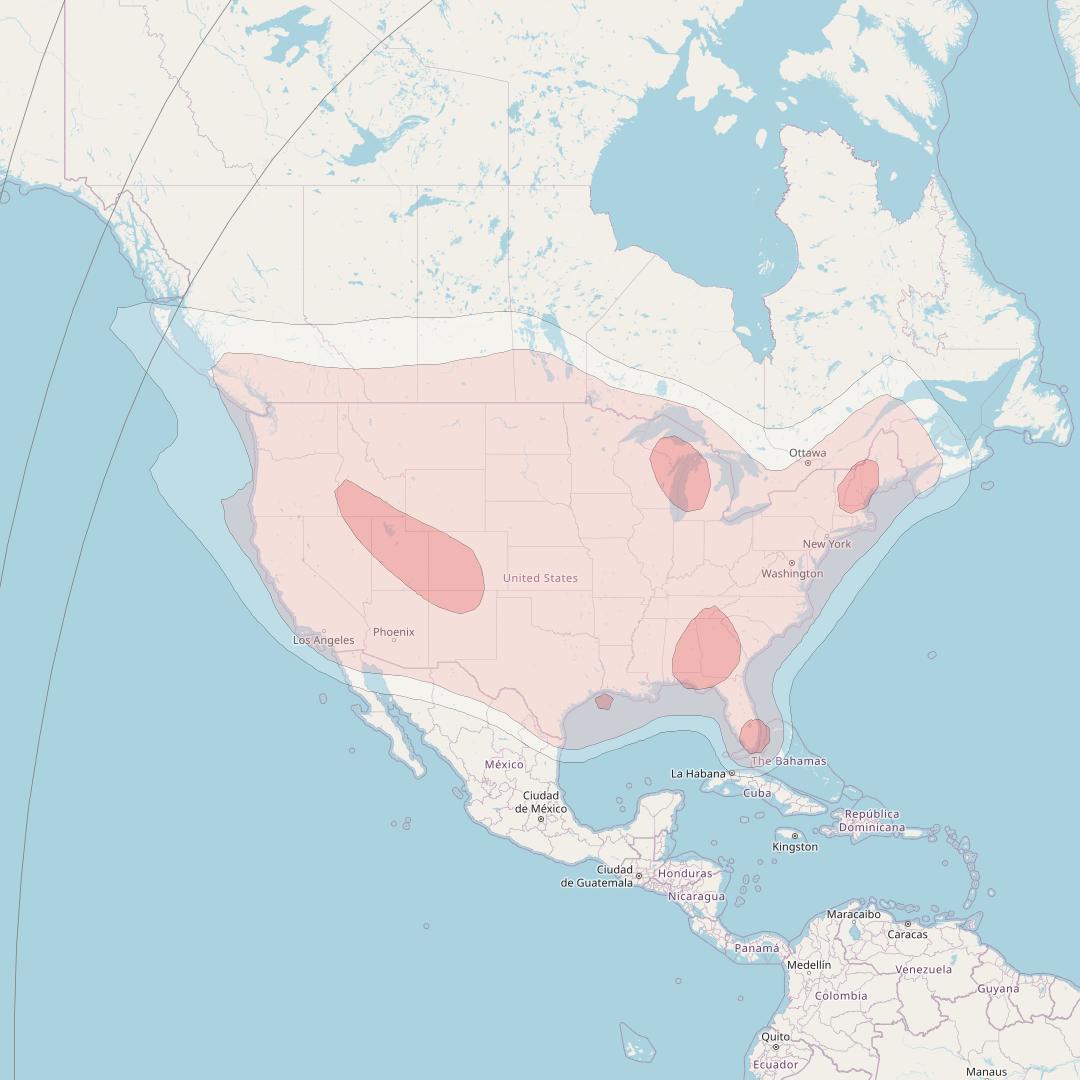 Horizons 2 at 74° W downlink Ku-band North America CONUS (NAKV) beam coverage map