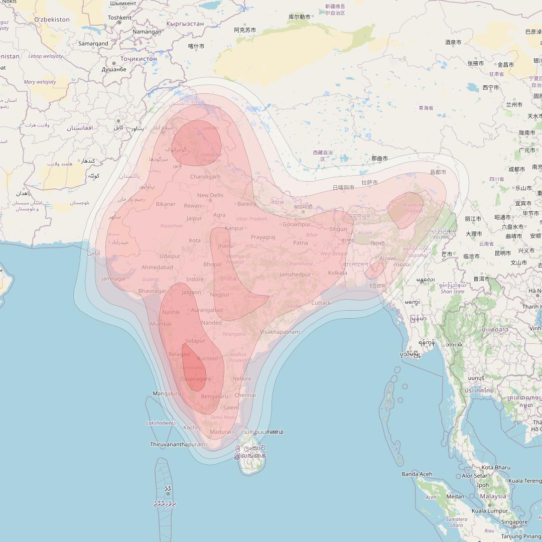 ABS-2 at 75° E downlink Ku-band South Asia beam coverage map