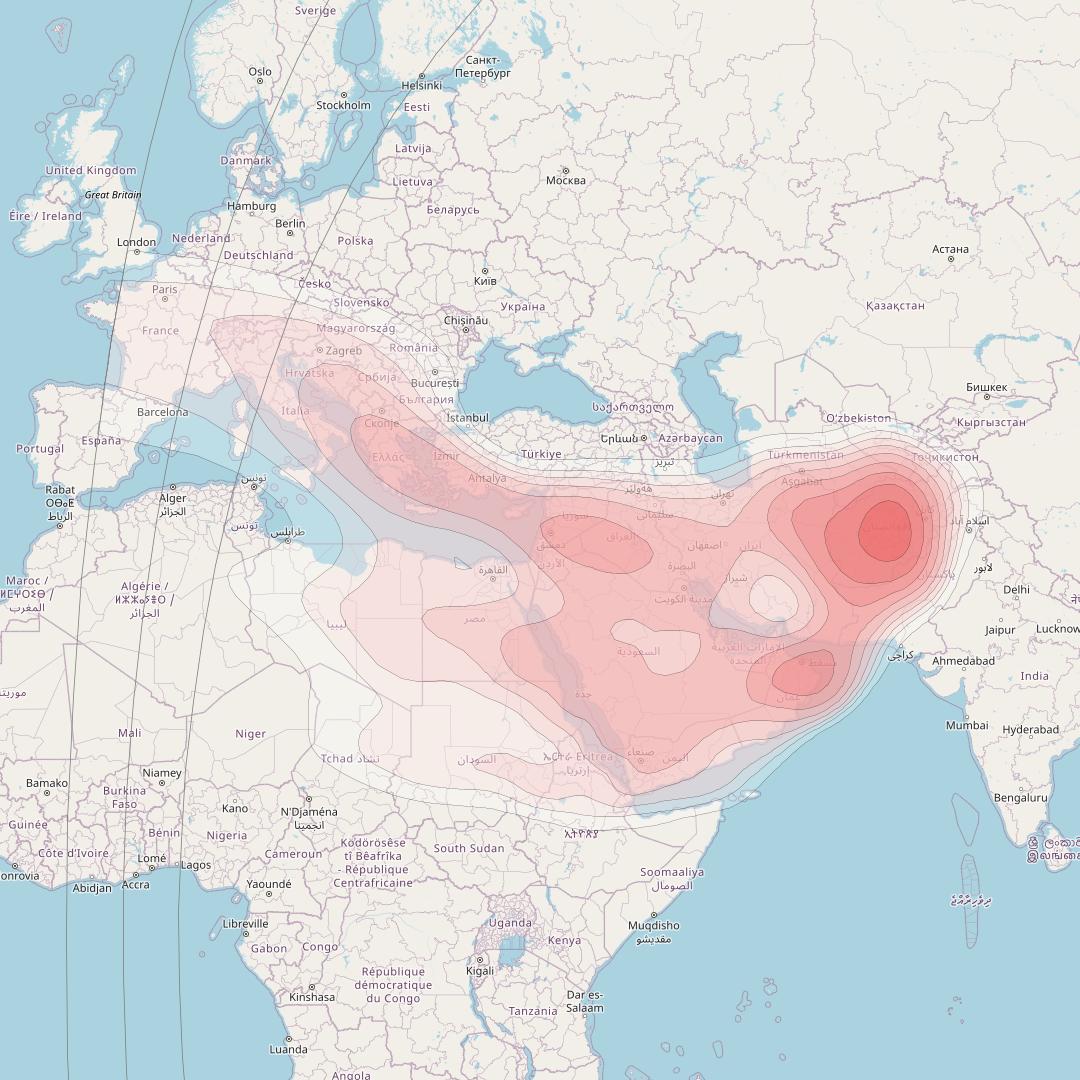 ABS-2A at 75° E downlink Ku-band MENA beam coverage map