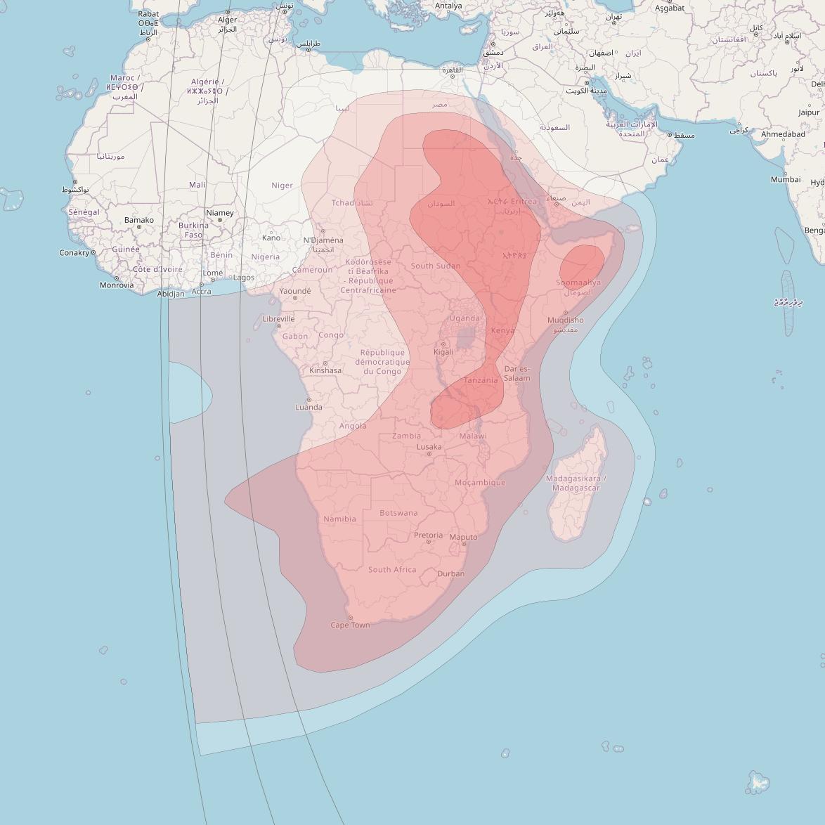 APSTAR 7 at 76° E downlink Ku-band Africa beam coverage map