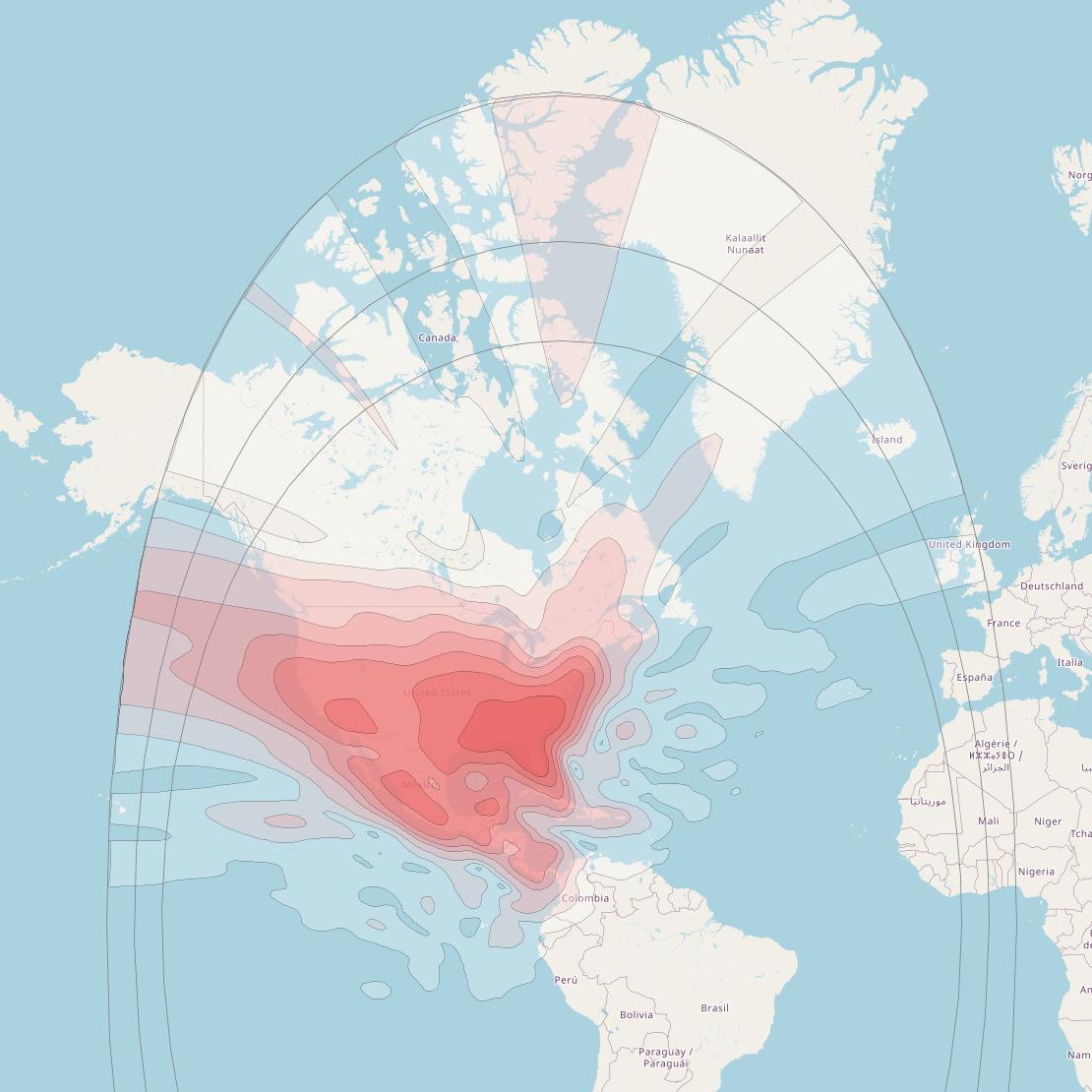 QuetzSat 1 at 77° W downlink Ku-band TER beam coverage map