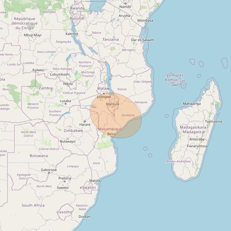 Eutelsat Konnect at 7° E downlink Ka-band AF53 User Spot beam coverage map