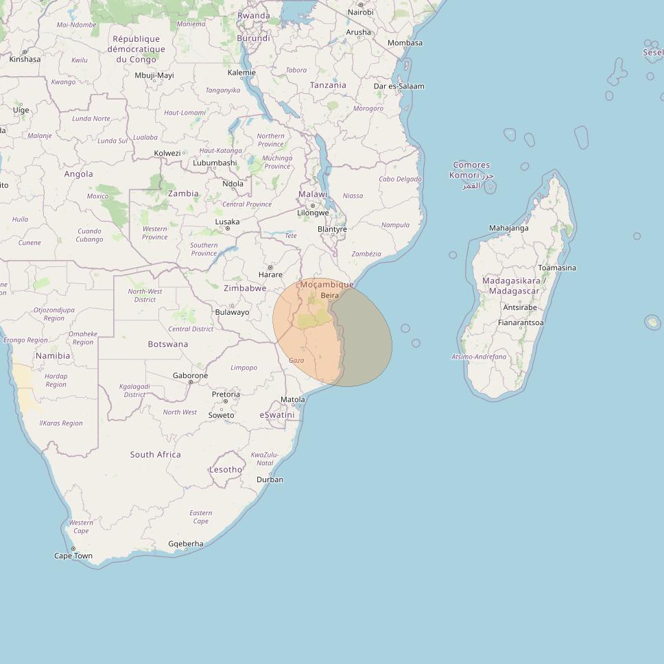 Eutelsat Konnect at 7° E downlink Ka-band AF54 User Spot beam coverage map