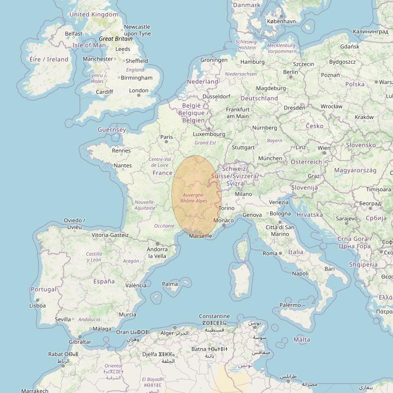 Eutelsat Konnect at 7° E downlink Ka-band EU16 User Spot beam coverage map