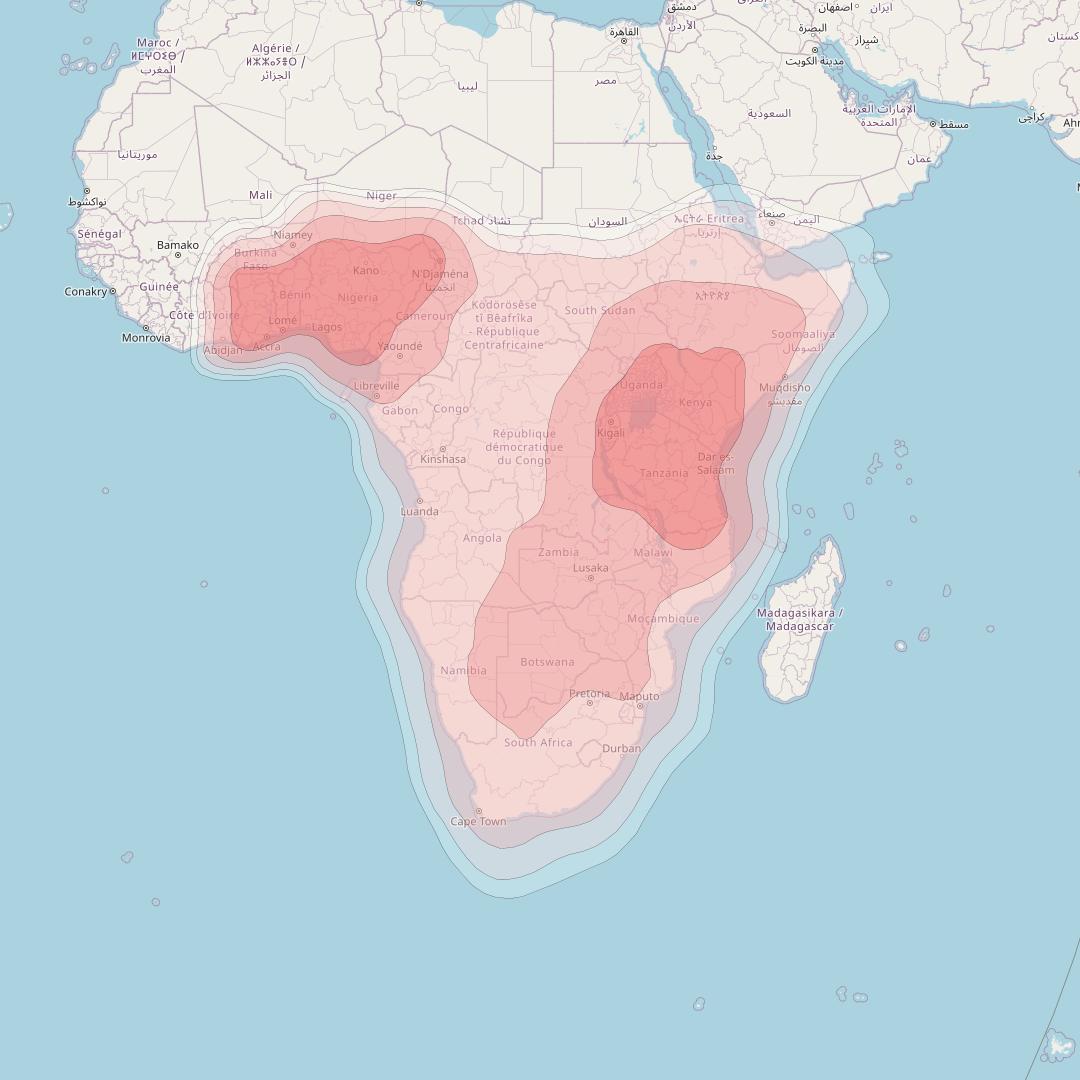 Eutelsat 7C at 7° E downlink Ku-band Africa beam coverage map
