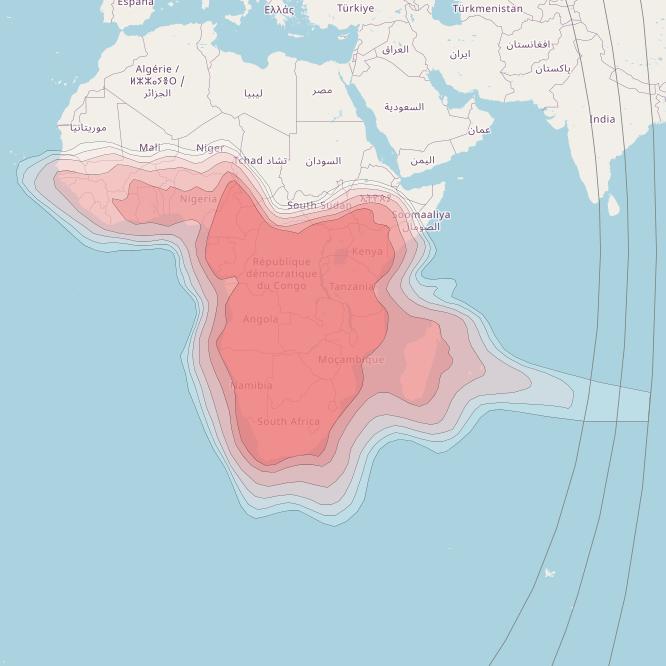 Eutelsat 7B at 7° E downlink Ku-band Africa beam coverage map