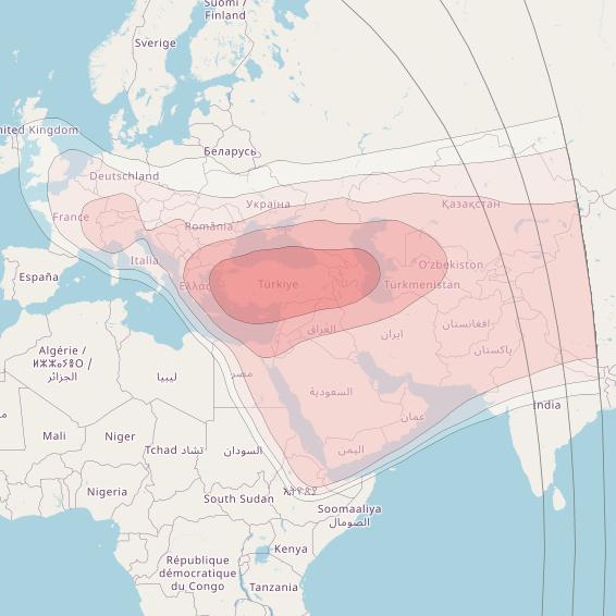 Eutelsat 7C at 7° E downlink Ku-band East beam coverage map