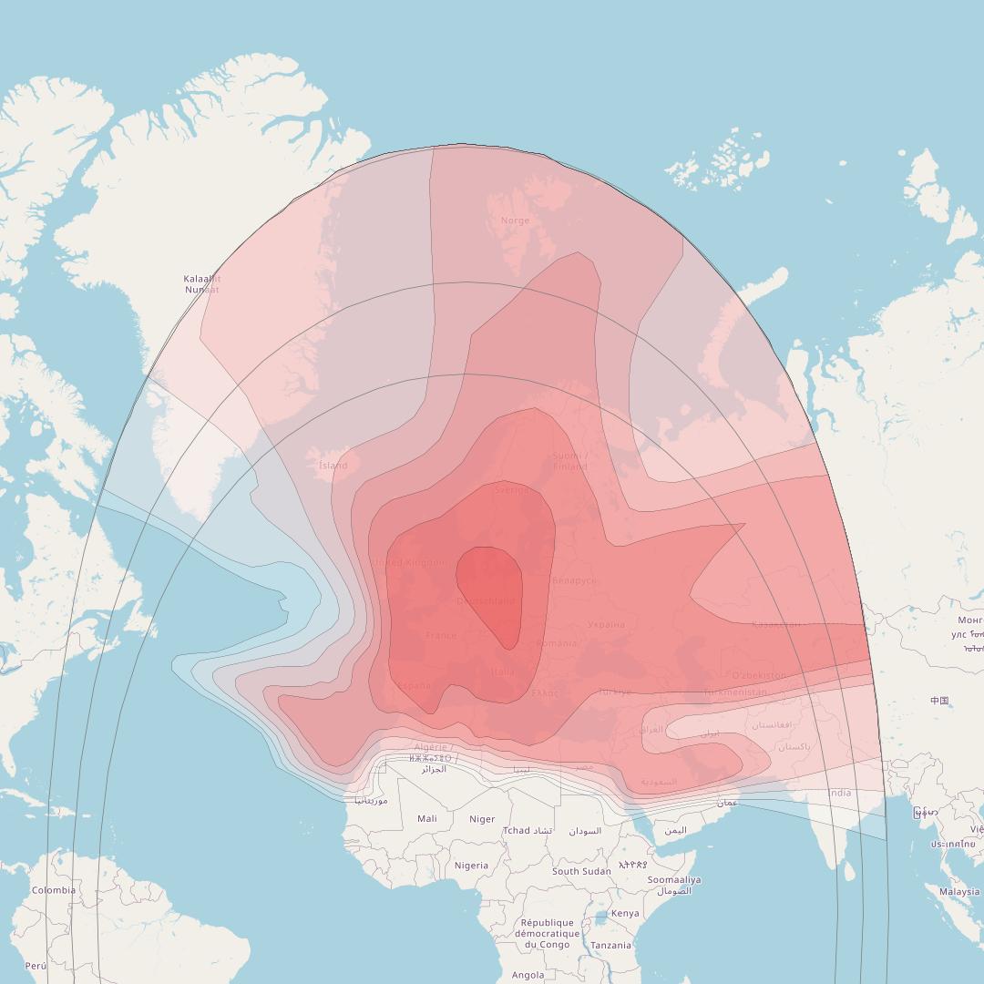 Eutelsat 7B at 7° E downlink Ku-band Europe A beam coverage map