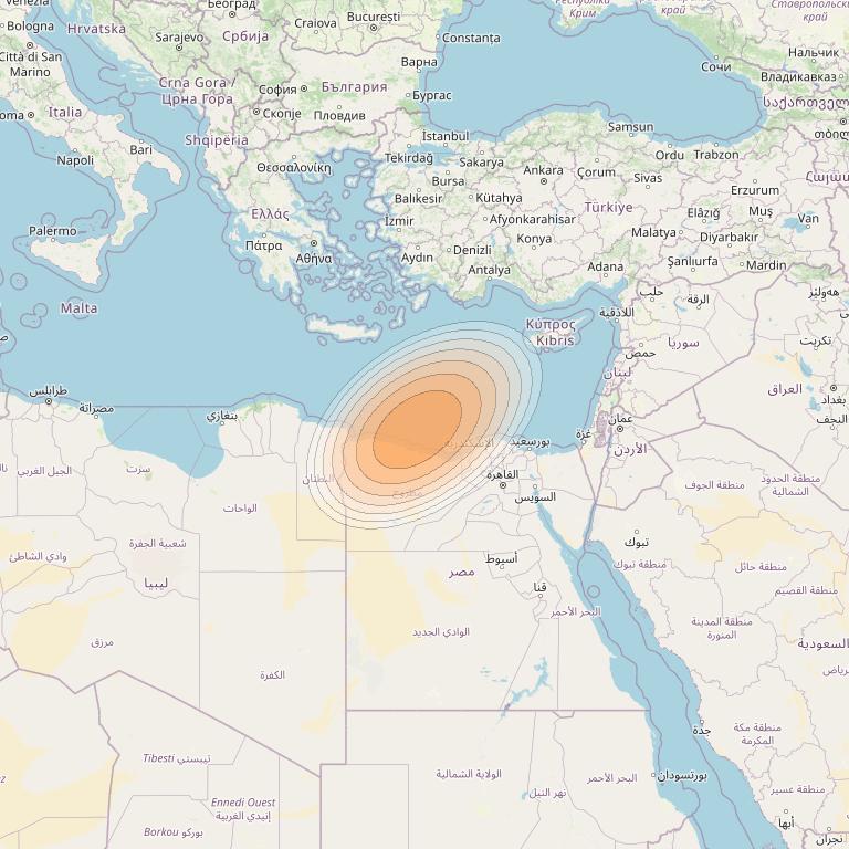 Nilesat 301 at 7° W downlink Ka-band S02 User Spot beam coverage map