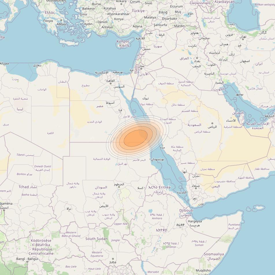 Nilesat 301 at 7° W downlink Ka-band S12 User Spot beam coverage map