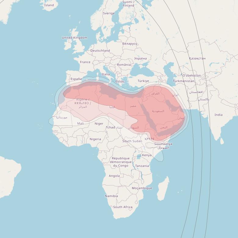 Nilesat 201 at 7° W downlink Ku-band Middle East beam coverage map
