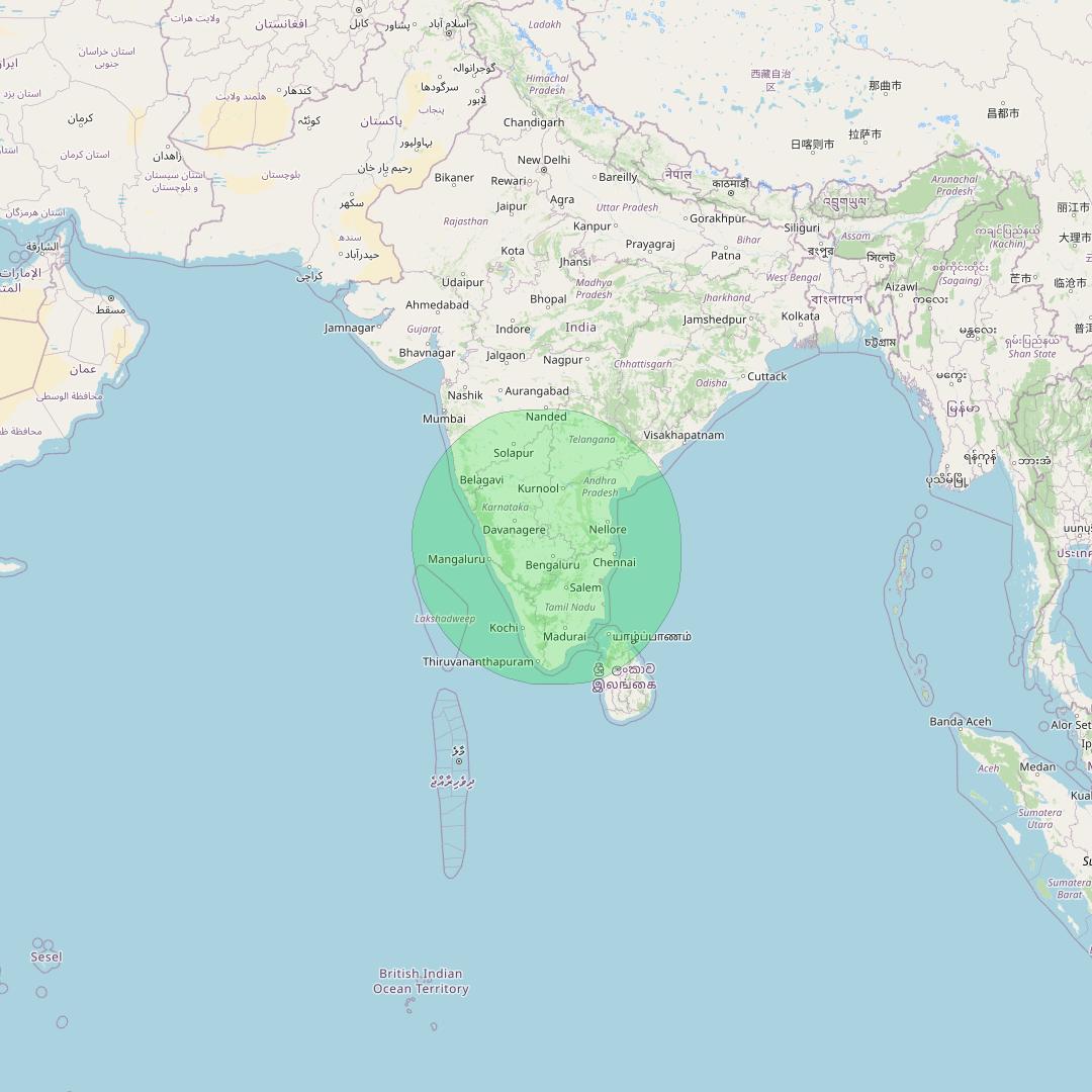 GSAT 6 at 83° E downlink S-band South beam coverage map