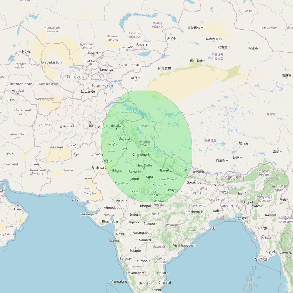 GSAT 6 at 83° E downlink S-band North beam coverage map