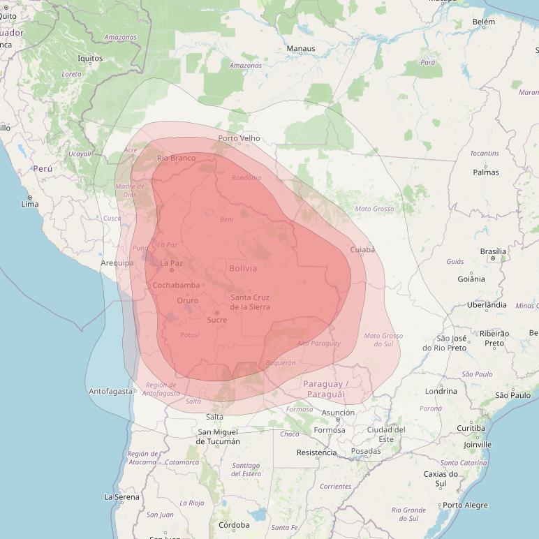 Tupac Katari 1 at 87° W downlink Ku-band Bolivia beam coverage map