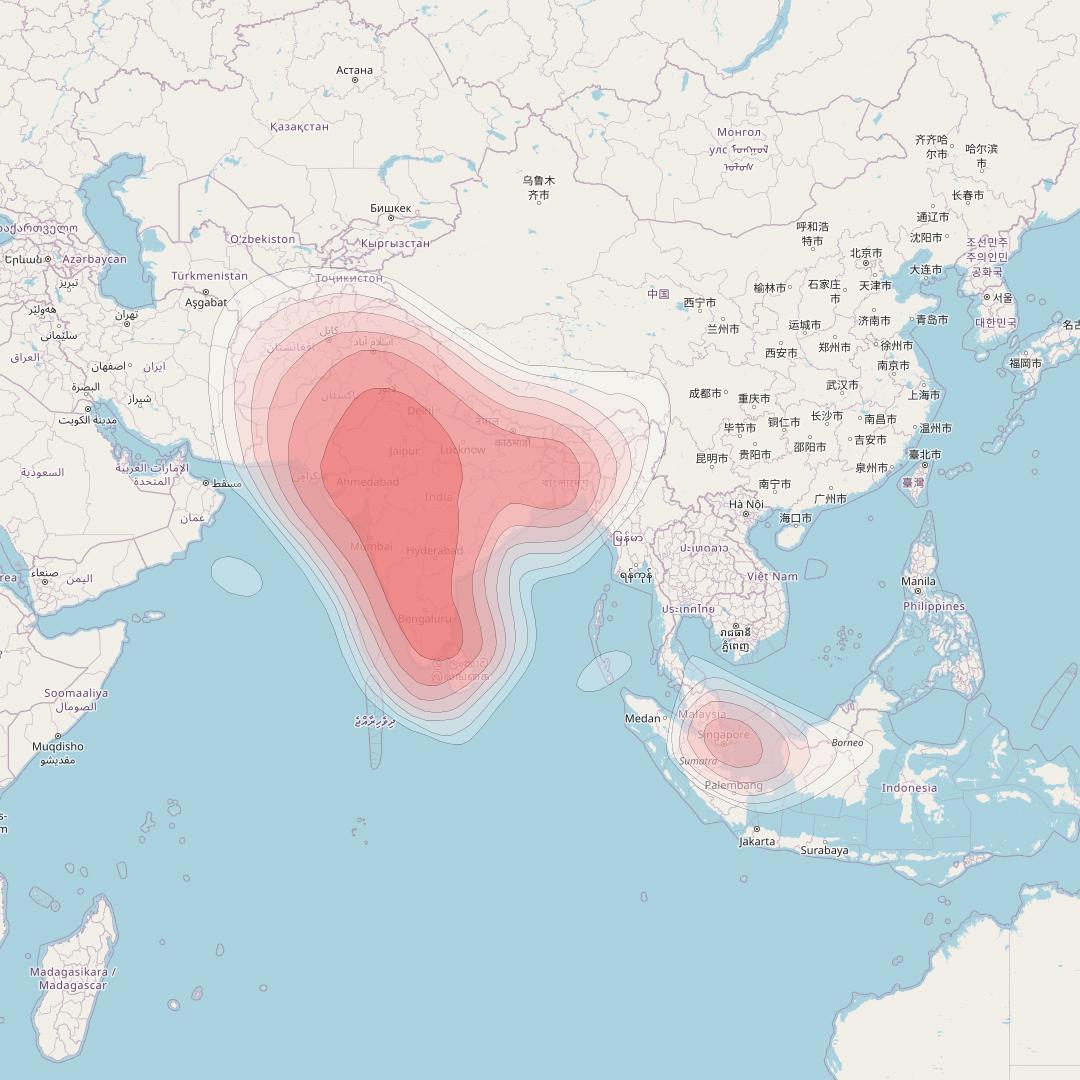 ST 2 at 88° E downlink Ku-band K2 beam coverage map