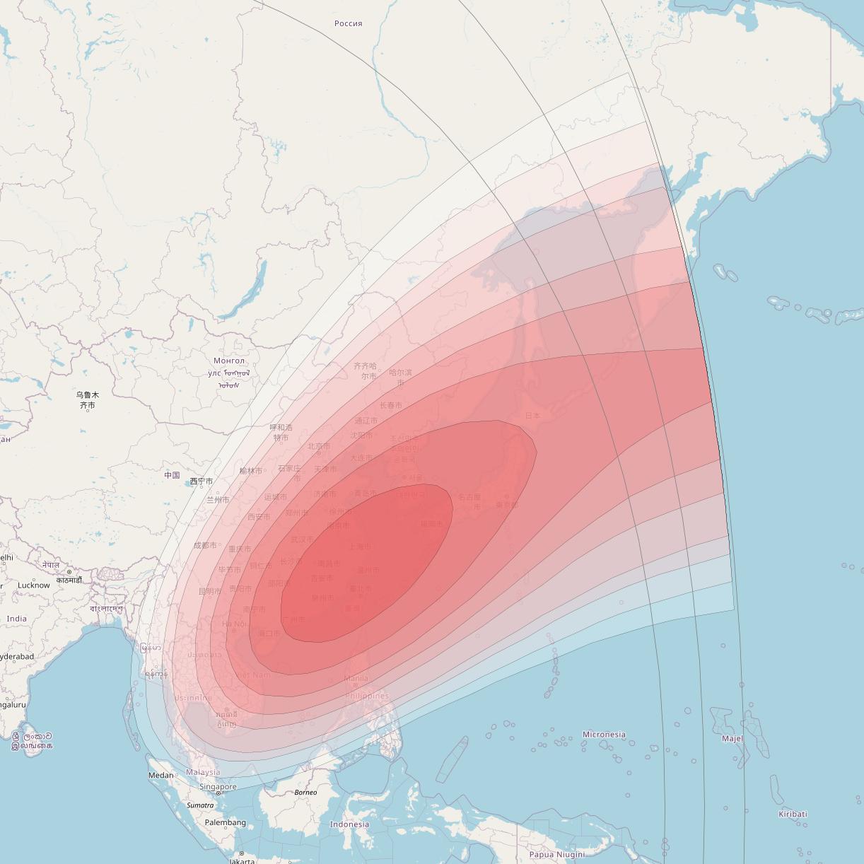 Chinasat 12 at 88&deg; E downlink Ku-band Steerable beam coverage map