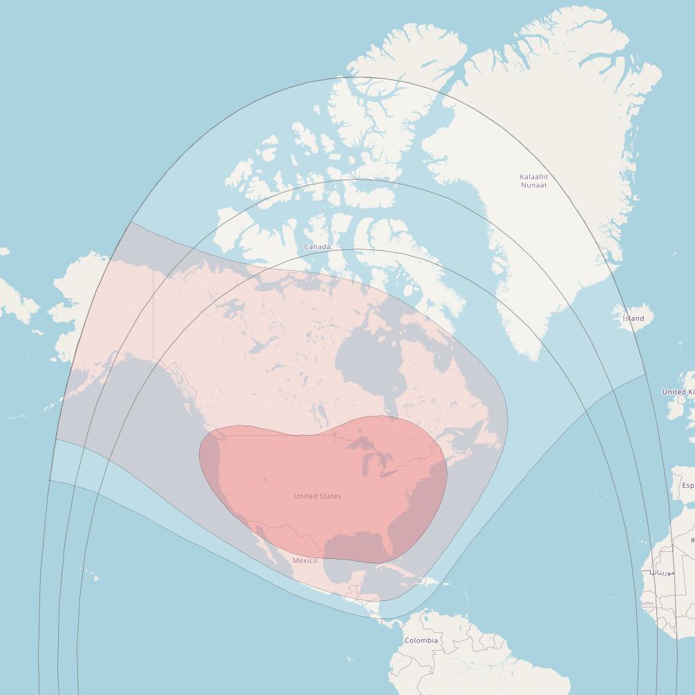 Galaxy 36 at 89° W downlink Ku-band North America beam coverage map