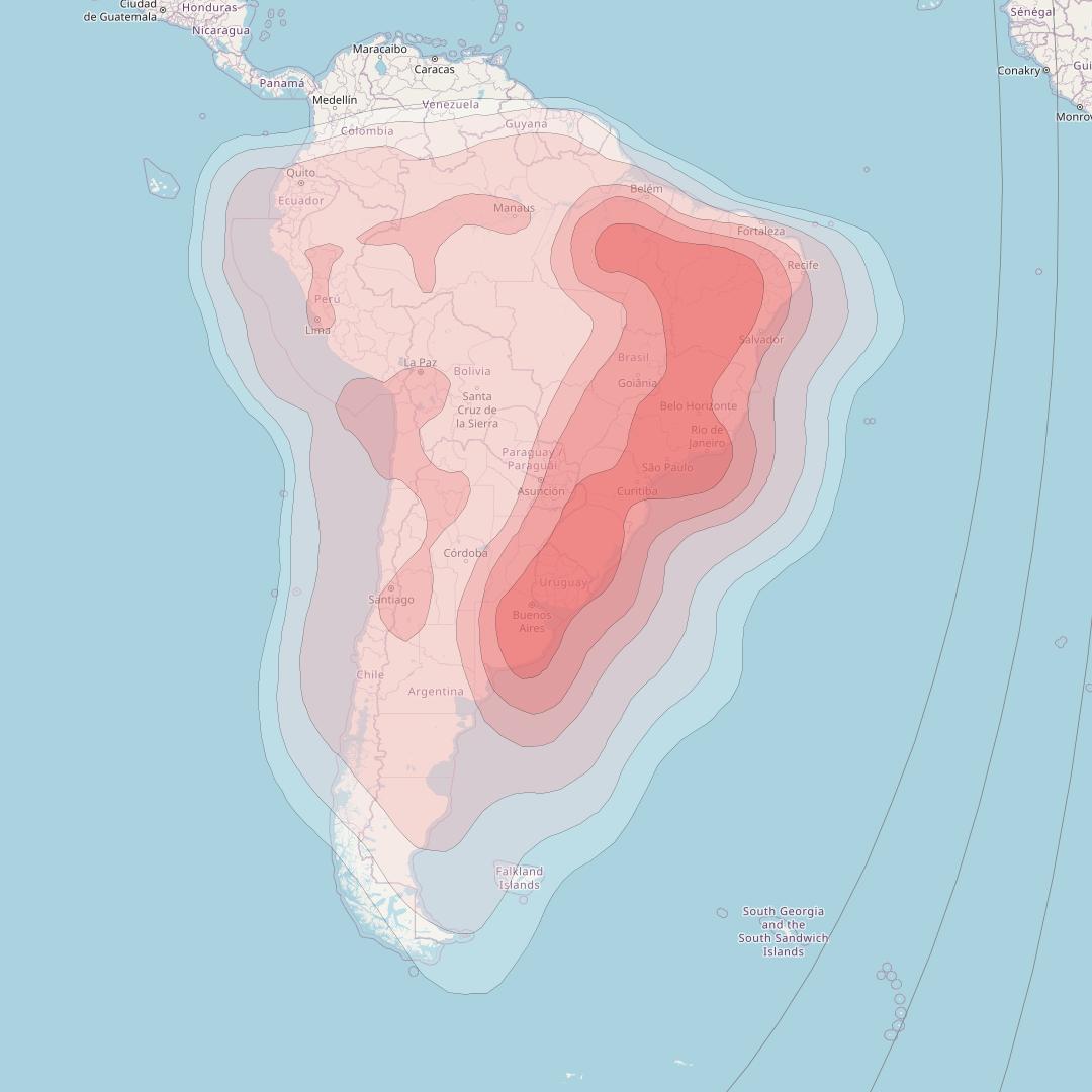 Galaxy 28 at 89° W downlink Ku-band SAM Beam coverage map