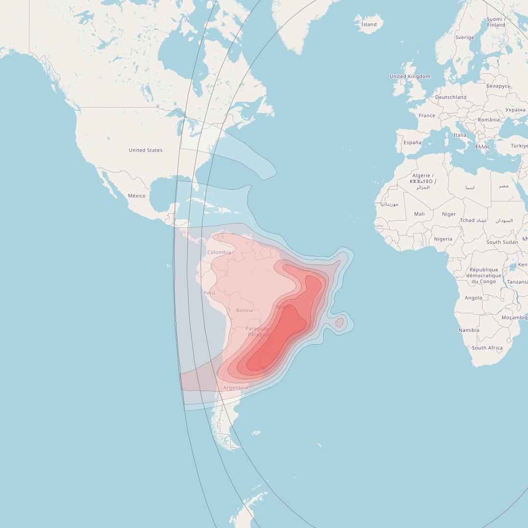 Eutelsat 8 West B at 8° W downlink Ku-band American beam coverage map