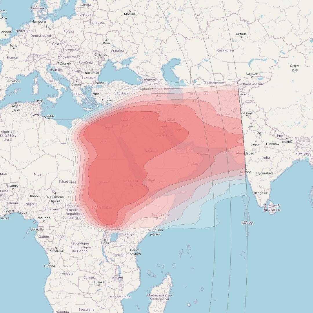 Eutelsat 8 West B at 8° W downlink Ku-band Eastern beam coverage map