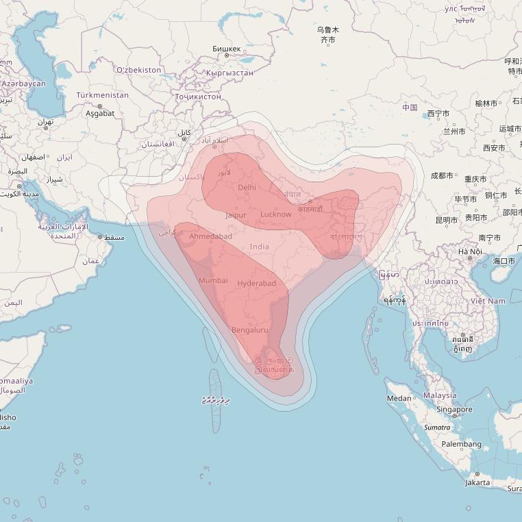 Measat 3B at 91° E downlink Ku-band South Asia beam coverage map