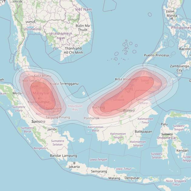 Measat 3A at 91° E downlink Ku-band Malaysia beam coverage map