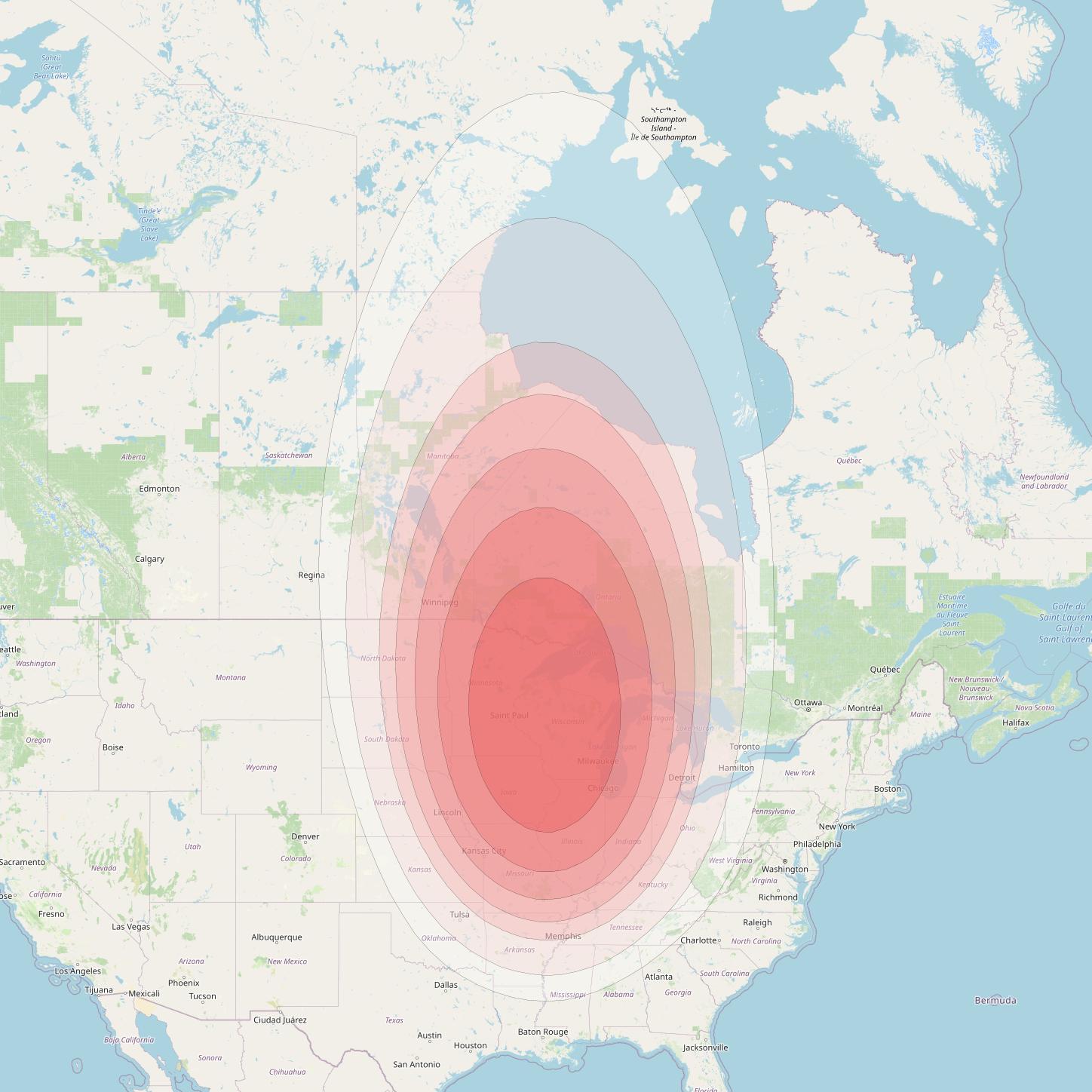 Intelsat 40E at 91&deg; W downlink Ku-band K32 User Spot beam coverage map