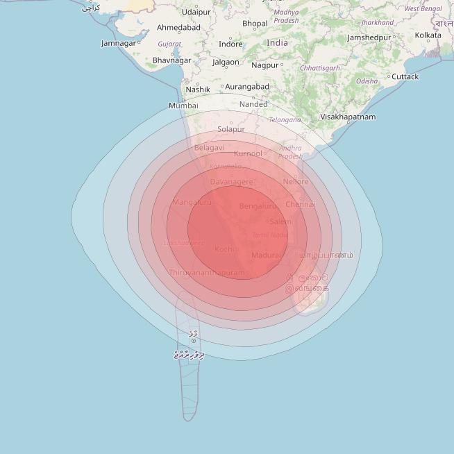 SES 12 at 95° E downlink Ku-band SA13 Spot beam coverage map