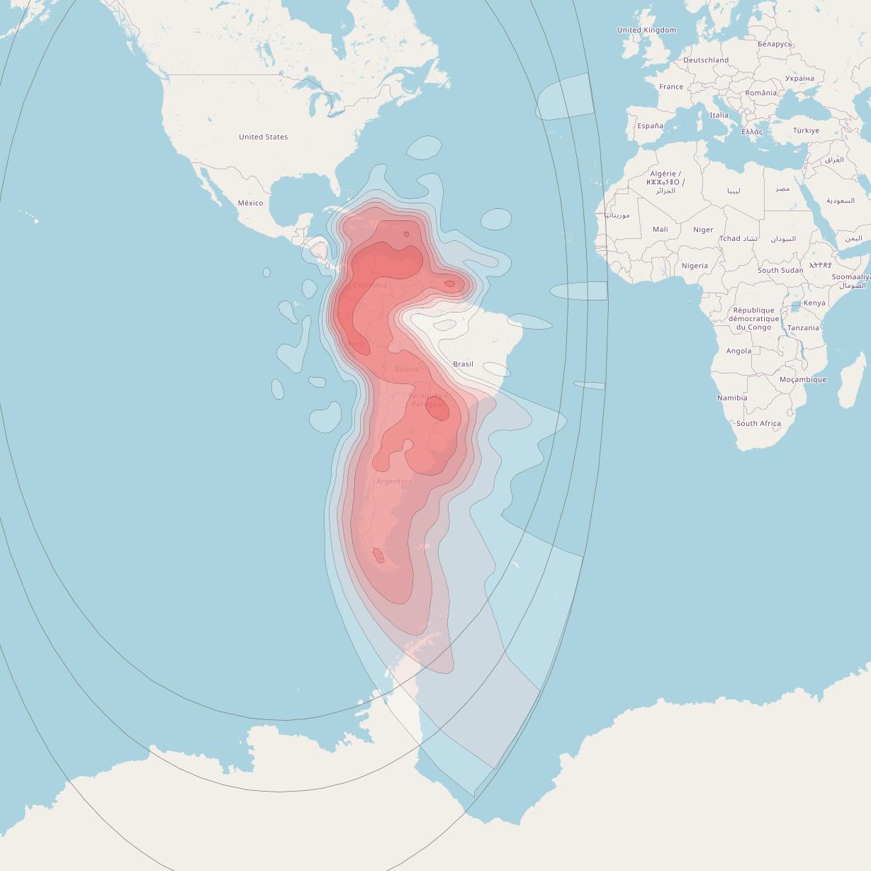 Intelsat 30 at 95° W downlink Ku-band PRL beam coverage map