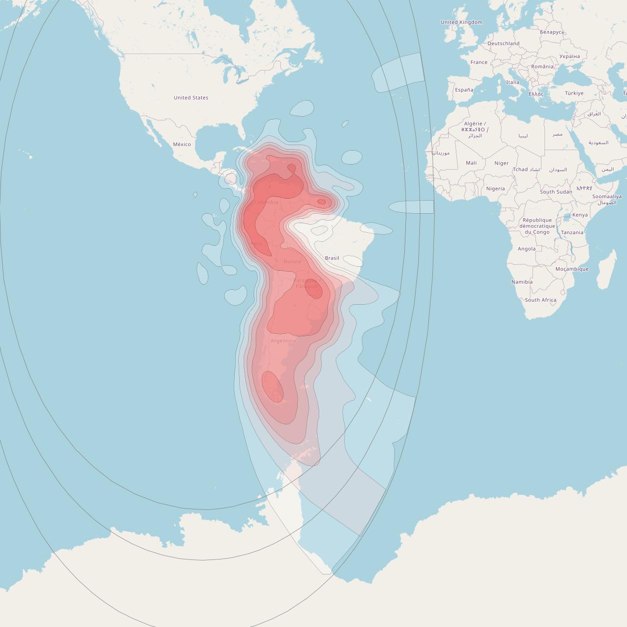 Intelsat 30 at 95° W downlink Ku-band PRR beam coverage map