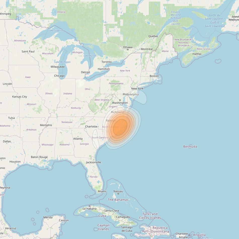 Directv 14 at 99° W downlink Ka-band Spot A01L (Jacksonville) beam coverage map