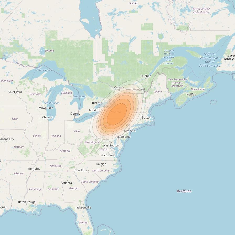 Directv 14 at 99° W downlink Ka-band Spot A02L (Syracuse) beam coverage map