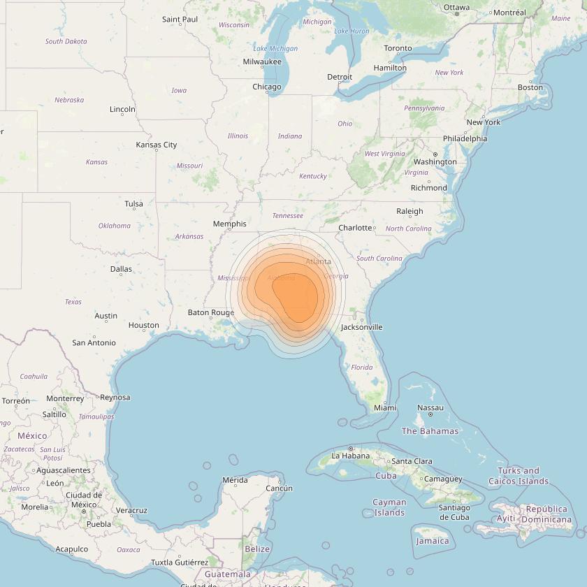 Directv 14 at 99° W downlink Ka-band Spot A10L (Montgomery) beam coverage map