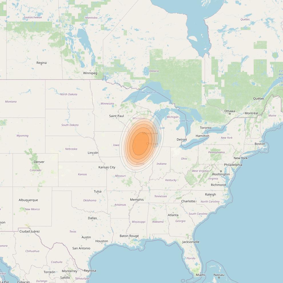 Directv 14 at 99° W downlink Ka-band Spot A22L (Rockford) beam coverage map