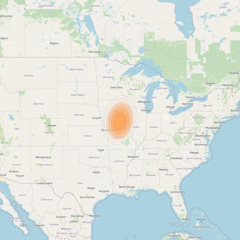 Directv 14 at 99° W downlink Ka-band Spot B16L (Ottumwa) beam coverage map