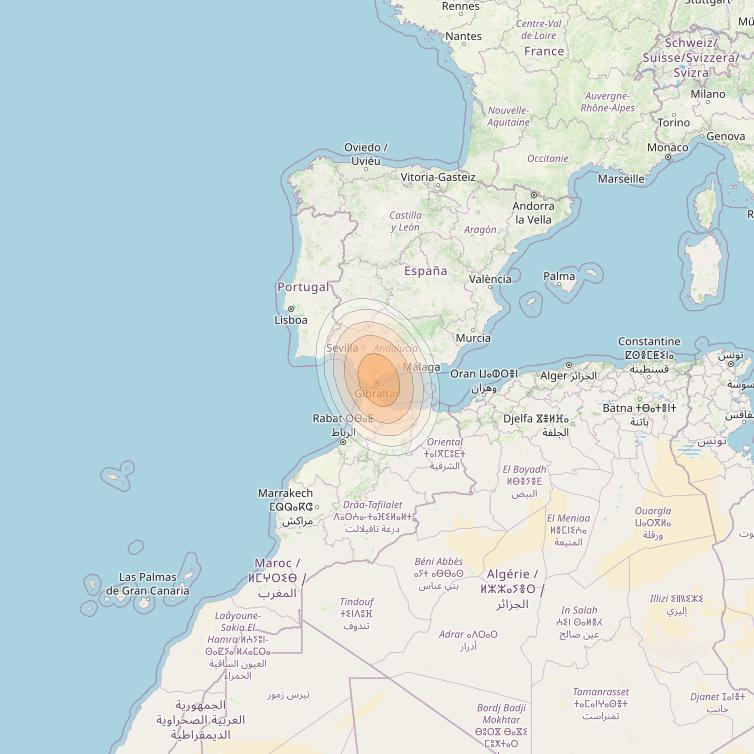 Eutelsat KA-SAT 9A at 9° E downlink Ka-band Spot 01 (GW5) beam coverage map