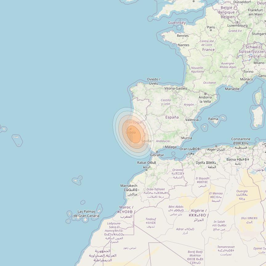 Eutelsat KA-SAT 9A at 9° E downlink Ka-band Spot 02 (GW7) beam coverage map