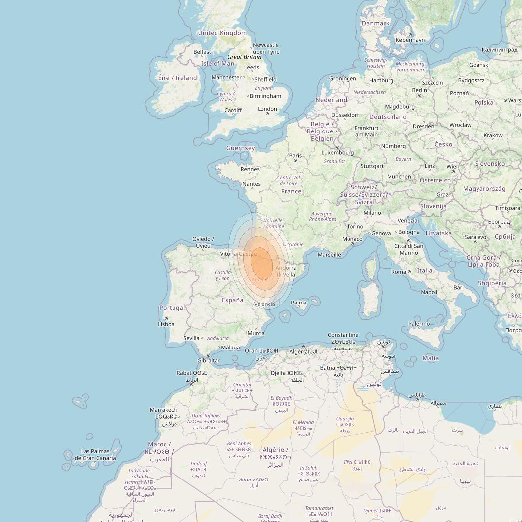 Eutelsat KA-SAT 9A at 9° E downlink Ka-band Spot 11 (GW7) beam coverage map