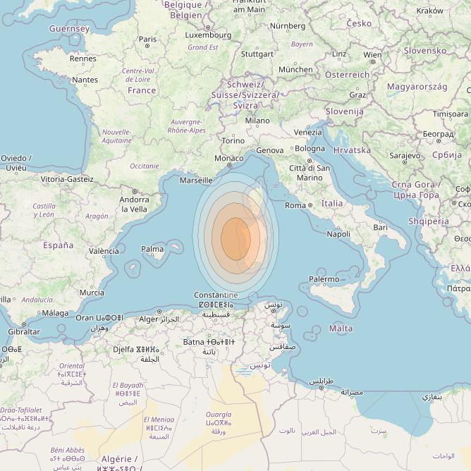 Eutelsat KA-SAT 9A at 9° E downlink Ka-band Spot 13 (GW8) beam coverage map