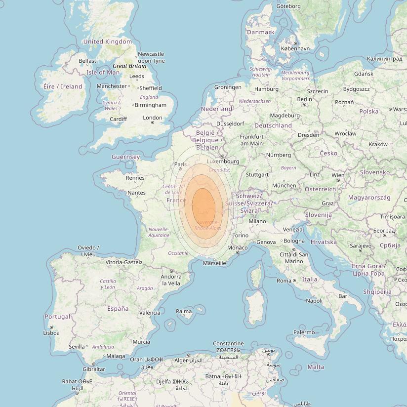 Eutelsat KA-SAT 9A at 9° E downlink Ka-band Spot 21 (GW1) beam coverage map