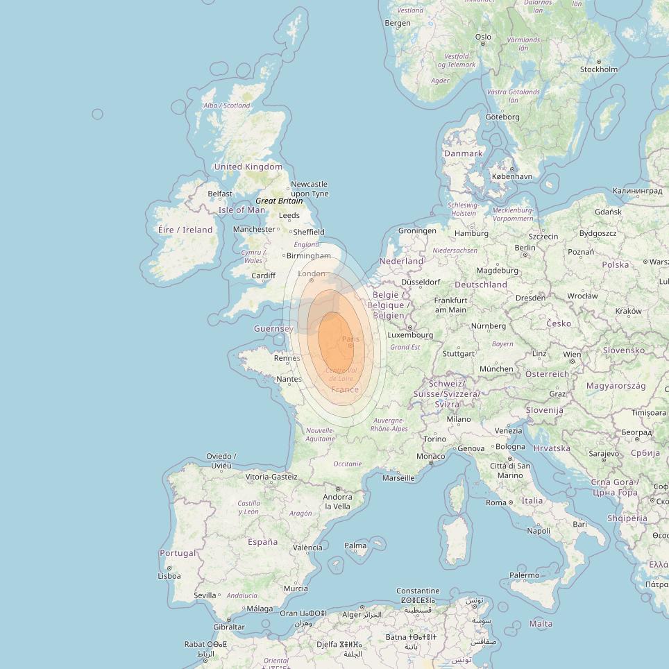 Eutelsat KA-SAT 9A at 9° E downlink Ka-band Spot 22 (GW7) beam coverage map