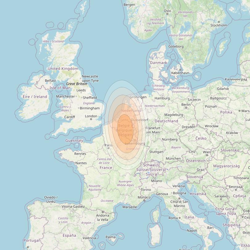 Eutelsat KA-SAT 9A at 9° E downlink Ka-band Spot 33 (GW7) beam coverage map