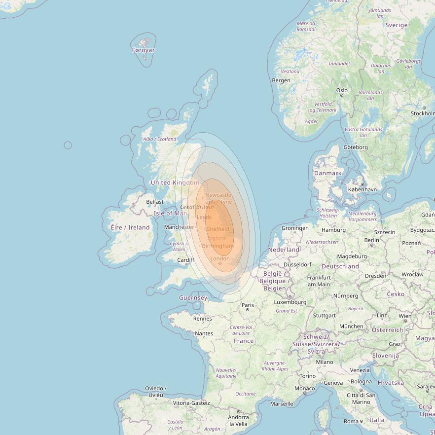 Eutelsat KA-SAT 9A at 9° E downlink Ka-band Spot 34 (GW5) beam coverage map