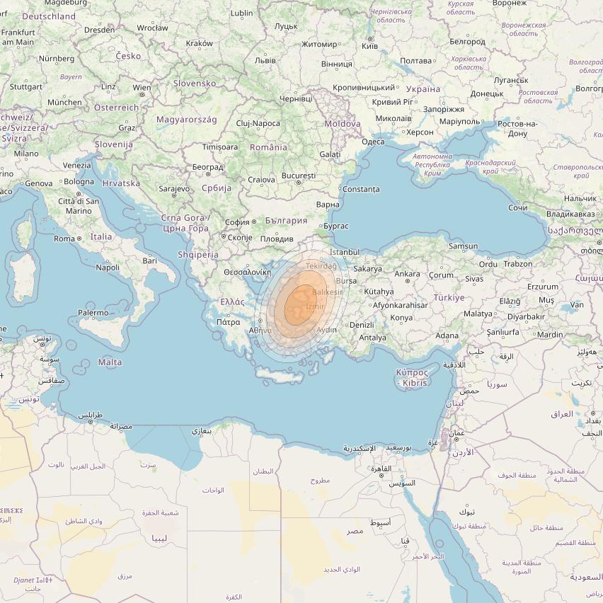 Eutelsat KA-SAT 9A at 9° E downlink Ka-band Spot 37 (GW6) beam coverage map